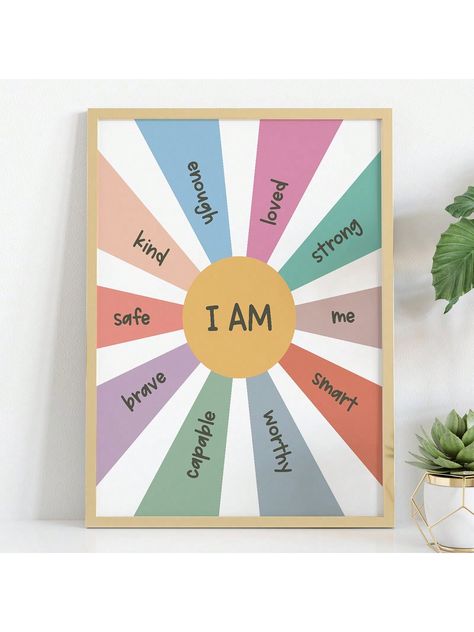 1pc I Am...  Poster, Positive Affirmations, Office Decor, School Counselor Resources, Psychology Gift, Therapist Wall Art , Canvas Posters For Living Room Multicolor Simple   Canvas Letter Hanging Painting   Home Decor, size features are:Bust: ,Length: ,Sleeve Length: Positivity Canvas Painting, Therapist Office Decor Therapy Room, Psychology Office Design, Therapist Office Design, Am Poster, Psychology Office, Office Decor School, Posters For Living Room, School Counselor Office Decor