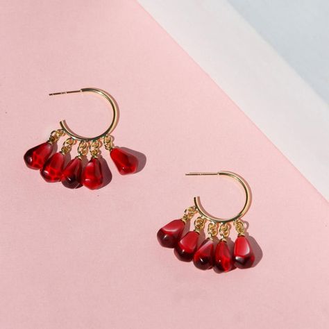 The Pomegranate - TaifJewelry Pomegranate Earrings, Resin Hoop Earrings, Pomegranate Jewelry, Candy Earrings, Going Out Looks, Charms Earrings, Earrings Resin, Pomegranate Seeds, Presents For Mom