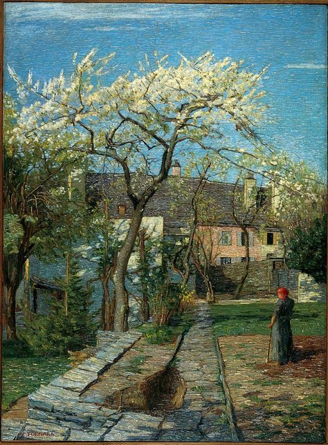 Cherry Tree in Blossom  (1914), Carlo Fornara, #art #painting #garden Vincent Willem Van Gogh, Flowering Cherry Tree, Master Art, European Paintings, Italian Painters, Garden Painting, Post Impressionism, Jackson Pollock, Art Masters