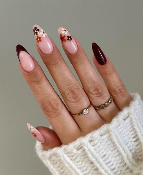 September Gel Nail Ideas 2024, Fall Nail Inspiration Autumn Almond, Nails For September Fall, Autumn Nails Biab, Nails For September 2024, Biab Nails Inspiration Autumn, Fall Nails2024, Nail Inspo September, Autumn Floral Nails