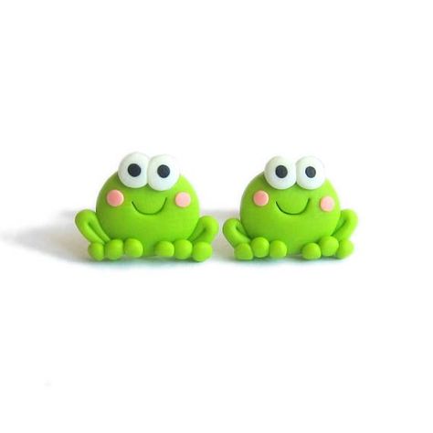 Small Clay Frog, Polymer Frog, Fimo Clay Ideas Easy, Frog Clay, Earrings Animals, Clay Frog, Animals Jewelry, Frog Earrings, Kids Clay