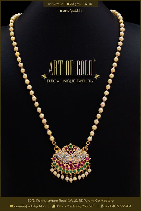 Click on the Image to Purchase / Enquire. #Pearl #Necklace with #Gold Pendant. Perl Neckles With Gold Indian, Pearl Pendent Set Gold, Gold Pendant With Beads, Pearl Necklace With Gold Pendant, Light Weight Pearl Gold Jewellery, Pathakam Pendant, Pearl Pendant Designs Gold, Pearl Chain Designs In Gold, Modern Pearl Jewelry Necklace