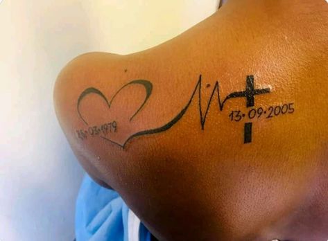 Rip Date Tattoo, Tattoo To Honor Grandma, In Memory Tattoos Brother, Son Memorial Tattoo For Mom, In Loving Memory Tattoos For Grandmas, Date Tattoo Ideas Memories, In Loving Memory Tattoos Husband, Tattoos For Memory Of Loved Ones, Heartbeat Tattoos