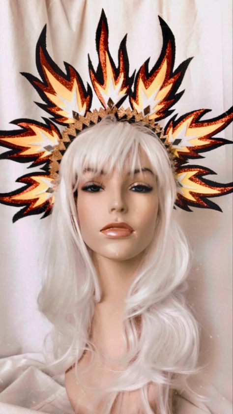 Fire Costume For Men, Carnaval Headpiece, Flame Headpiece, Headress Ideas Diy, Flame Headband, Fire Headpiece, Fire Headband, Flame Costume, Flame Crown