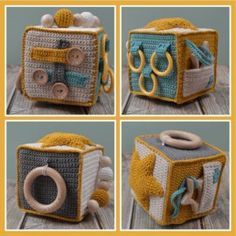 Gratis haakpatroon | Durable | Activiteitenkubus | Gratis haakpatronen | opmaatgehaakt Crochet Baby Projects, Crochet Baby Gifts, Crochet Nursery, Crochet Toys Free, Activity Cube, Crochet Toddler, Crochet Baby Toys, Baby Sewing Projects, Haken Baby