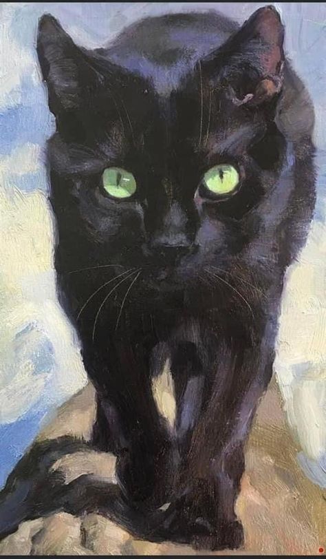 Katya Minkina, Black Cat With Green Eyes, Cat With Green Eyes, Black Cat Painting, Diy Cats, Black Cat Art, Pet Art, A Black Cat, Cat Artwork