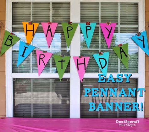 Easy Happy Birthday Pennant Banner! Make Money With Cricut, Homemade Banners, Cricut Projects To Sell, Birthday Pennant, Birthday Pennant Banner, Bingo Books, Pendant Banner, Projects To Sell, Cricut Birthday