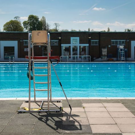 Outdoor Pools Near Me: Lido outside swimming pool with lifeguard chair in foreground Brockwell Lido, Hampton Pool, Lifeguard Chair, Family Swimming, London Fields, Outdoor Pools, Pool Chemicals, Kid Pool, Pool Supplies