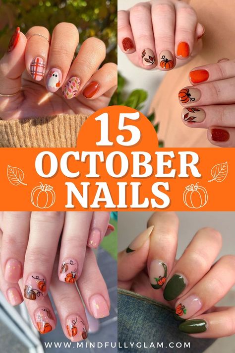 october nails Fall Nail Art French Tips, Nail Art Designs For Halloween, Gray And Orange Halloween Nails, Halloween Or Fall Nails, Halloween Tips Nails, October Classy Nails, Autumn Nails With Pumpkins, Pumpkin French Manicure, Fall Nail Tips Designs