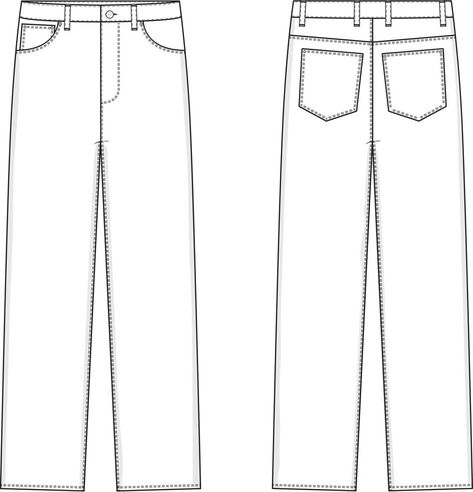 Mens Fashion Template, Jeans Flat Sketch, Garments Illustration, Pants Template, Pants Mockup, Stussy Wallpaper, Jeans Drawing, Custom Pants, Flat Drawings