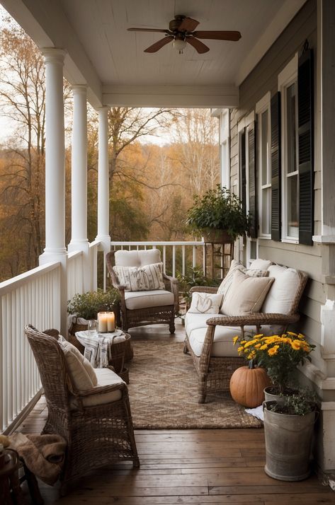 45 Best Cozy Porch Ideas to Transform Your Outdoor Space » HomeQly.com Front Porch With Couch, Outdoor Porch Ideas On A Budget, Victorian Style Front Porch, Wrap Around Porch Seating Ideas, Cottagecore Porch Ideas, French Front Porch Ideas, Narrow Enclosed Porch Ideas, Cottage Outdoor Furniture, Cozy Farmhouse Porch