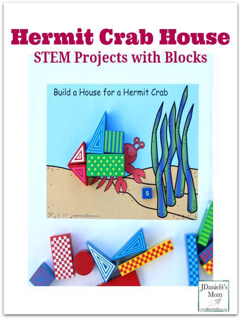 STEM Projects with Blocks: Building a Crab House -There are three STEM project your children can do with this printable building mat. They can engineer a crab house that goes across the crab or builds up from the crab. A House For Hermit Crab Activities Preschool, Stem Kids, Habitat Activities, Literacy Week, Elementary Stem, Ocean Theme Preschool, Crab House, Stem Ideas, Animal Classification