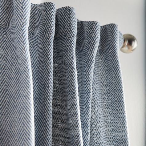 Tommy Hilfiger Herringbone Curtain Panel Pair - Bed Bath & Beyond - 36367182 Living Room With Blue Curtains, Grey And Blue Curtains, Greek Curtains, Masculine Curtains, Grey Bedroom Curtains, Boy Nursery Curtains, Curtains For Boys Room, Home Office Curtains, Herringbone Curtains