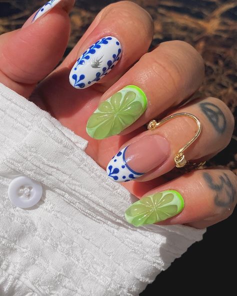 Tequila x 🍋‍🟩🍋‍🟩🍋‍🟩🍋‍🟩 💍💍💍 @byirys and @chvkerjewelry #nails #nailart #longnails #shortnails #roundnails #nailsoftheday #nailsofinstagram #nailinspo #trendynails #trendingnailart #fresno #fresnonails #nailtrends #chromenails #nailsoftheweek #auroanails #nailvideos #viralnails #christrionails #lightelegance #hardgel extensions #tequilanails #tequilaandlime Blue Tequila Nails, Gel X Extensions Nails Short, Tequila Bottle Nails, Charleston Nails, Sardine Nails, Alcohol Nails, Tequila Nails, Margarita Nails, Tropical Flower Nails