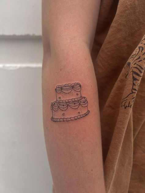 Cake tattoo fun idea for a tattoo tattoo inspo fineline tattoo Cake Tattoo Designs, Heart Cake Tattoo, Slice Of Cake Tattoo, Birthday Cake Tattoo, Cake Tattoo Ideas, Dessert Tattoo, Baking Tattoo, Cake Tattoo, Food Tattoo