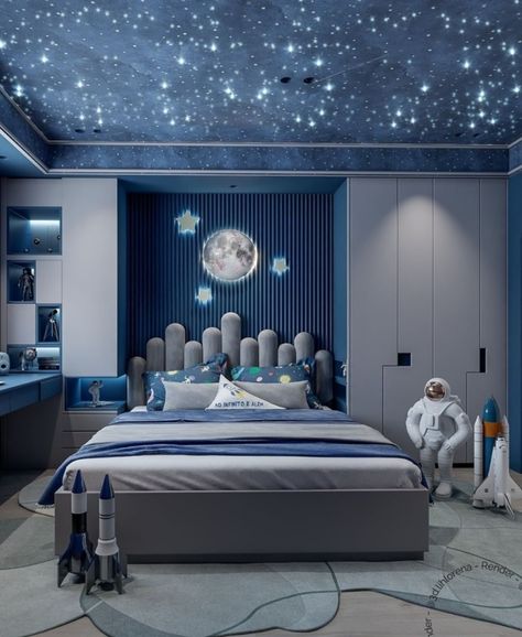 Whimsical Cabinet, Eclectic Bedroom Design, Kids Bed Design, Luxury Kids Bedroom, Blue Bedroom Design, Space Themed Bedroom, Kids Room Interior Design, Modern Kids Bedroom, Boy Bedroom Design