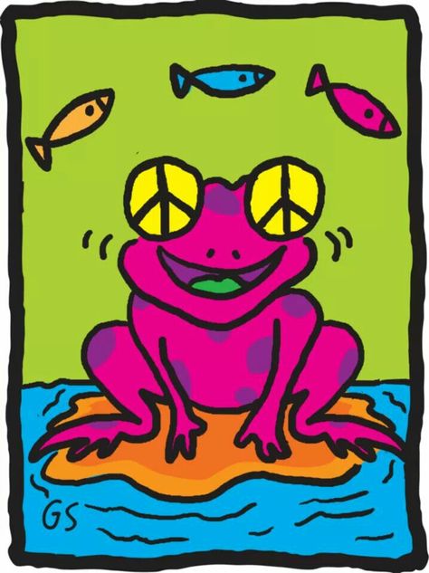 Peace Frog ♡ Frog Posters, Images Of Peace, Peace Frog, Peace Symbols, Alberta Travel, Frog Life, Acid Art, Frog Illustration, Hippie Peace