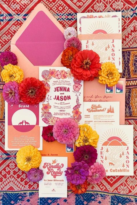 Colorful Wedding Invites, Wedding Invitations Colorful, Crazy Wedding Invitations, Eclectic Wedding Invitations, Quirky Wedding Invitations, Boho Wedding Invitations, Retro Wedding Invitations, Colorful Wedding Invitations, Emotional Wedding