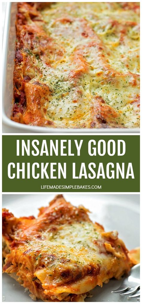 This insanely good chicken lasagna has layers of extra cheesy mushroom, spinach and chicken filling. Even the pickiest of eaters will LOVE this dish! #insanelygoodchickenlasagna #chickenlasagna #lasagna #chickenlasagnarecipe Chicken Lasagne, Meal List, Chicken Lasagna Recipe, Mushroom Spinach, Chicken Lasagna, Chicken Satay, Bbc Good Food Recipes, Lasagna Recipe, Yum Yum Chicken