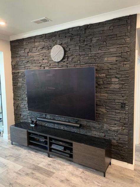 Tv Accent Wall Ideas, Tv Accent Wall, Tv Accent, Man Home Decor, Dream Building, Ruang Tv, Dnevni Boravak, Accent Wall Design, Stone Walls Interior