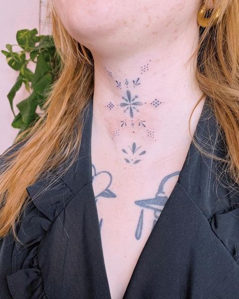 SLOW POKES ❀ HANDPOKE on Instagram: "Motifs added to this healed throat ornament ✨🤍 Handpoked with love always #tattoo #tattoos #slowokes #handpoke #handpoked #handpokedtattoo #machinefree #machinefreetattoo #stickandpoke #stickandpoketattoo #fineline #finelinetattoo #london #londontattoo #girlswithtattoos #femaletattoo #uktattooer #uktta #necktattoo #throattattoo" Love Always Tattoo, Calvin And Hobbes Tattoo, With Love Always, Always Tattoo, Snow Flake Tattoo, Throat Tattoo, Handpoke Tattoo, Stick N Poke Tattoo, Hand Poked Tattoo