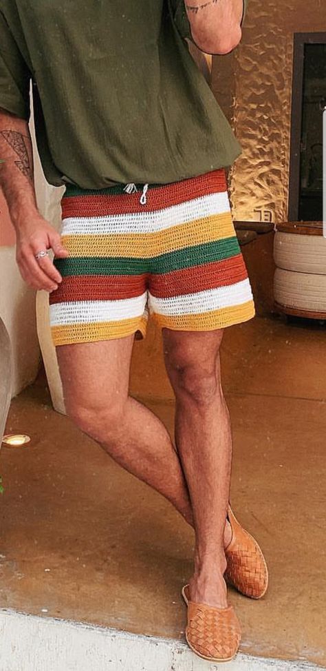 Crochet Male Clothes, Mens Summer Knitwear, Crochet Men’s Clothes, Mens Crochet Pants, Crochet Mens Clothes, Crochet Pants Men, Crochet Shorts For Men, Men’s Crochet, Crochet Male