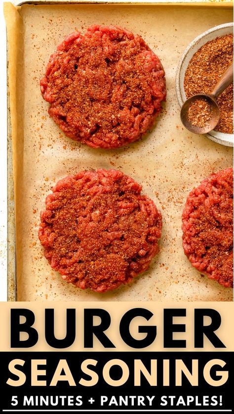 Montreal Steak Seasoning Burgers, Seasoning Hamburgers For The Grill, Simple Burger Seasoning, Amazing Burger Recipes, Homemade Hamburger Seasoning, Spices For Hamburger Patties, How To Season Hamburger Meat, Burger Seasoning Worcestershire, Hamburger Seasoning Recipe Easy