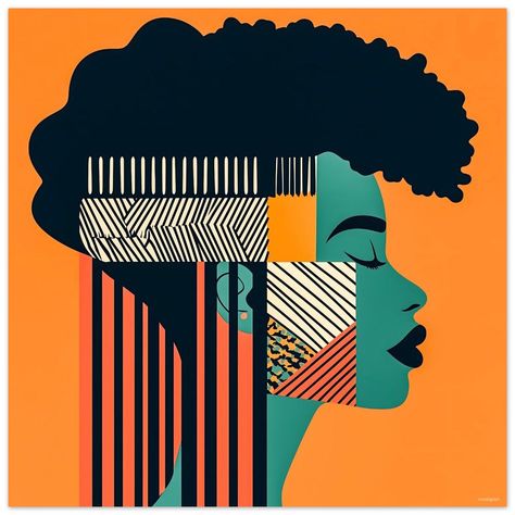 This vibrant afrocentric art print is inspired by the beauty, strength, and culture of Black women. The bold colors and intricate design  symbolizing empowerment and heritage. This unique artwork is a celebration of Afro beauty and makes a striking addition to any space. Our heavier-weight, white, premium matte paper has a natural, smooth uncoated finish that feels luxurious to the touch. Features: Paper Finishing: Matte, smooth, non-reflective surface. Paper Weight: 200 gsm (80 lb), durable and Black Excellence Art, Black Empowerment Art, Afro Futurism, Afro Beauty, Afro Comb, Appropriation Art, African American Artwork, African Arts, Woman Poster