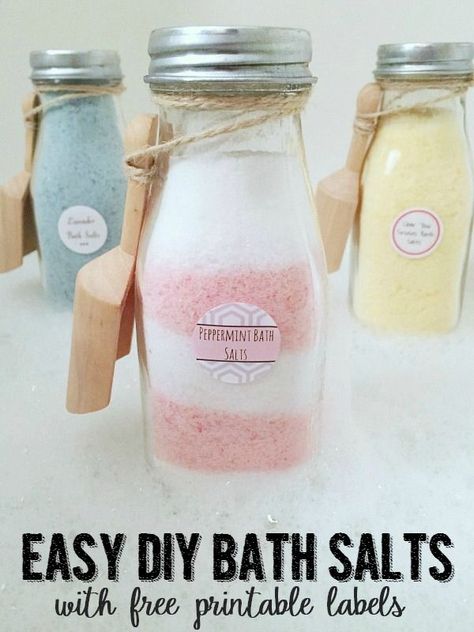 Joululahjat Diy, Peppermint Bath Salts, Bath Salts Diy, Desk Diy, Labels Printables Free, Diy Spa, Homemade Bath Products, Crafts To Make And Sell, Diy Body