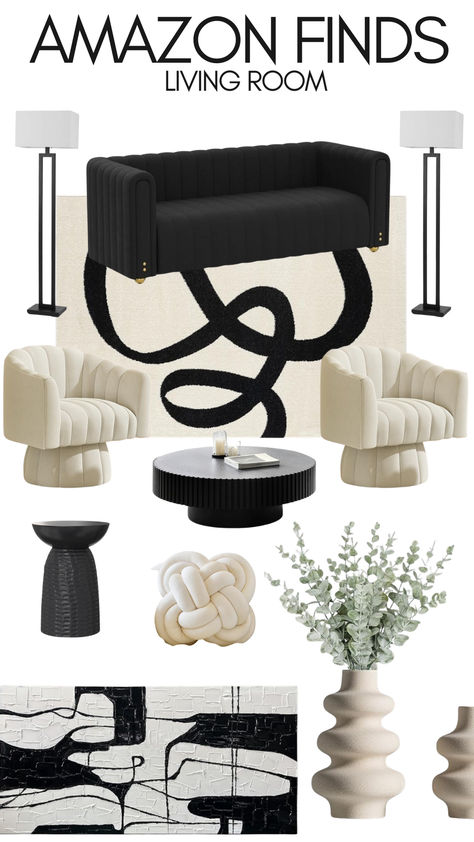 #ad, black and cream living room, minimalist, modern, chic.   #homedecor #blackandwhite #blackandcreme #livingroomdecor #livingroom #homefinds Luxury Living Room Black And White, Beige And Black Modern Living Room, Nuetral Pallete Living Room With Black, Black And White Apartments, Black And White Lounge Room, Black Couch Decor Ideas, Black And White Living Room Aesthetic, Black And Cream Living Room Ideas, Cream And Black Living Room Ideas