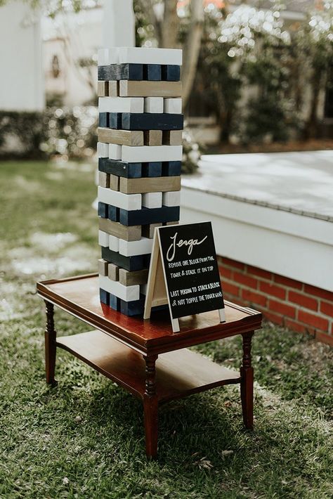 Painted Jenga Games // outdoor wedding, backyard wedding, giant jenga, yard games Yard Games Wedding, Giant Yard Games, Lawn Games Wedding, Reception Games, Wedding Reception Games, Giant Jenga, Wedding Backyard Reception, Backyard Reception, Cocktail Hour Wedding