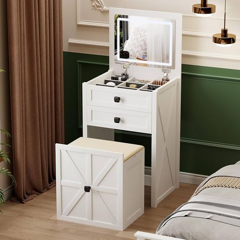 Amazon.com: FREDEES Farmhouse 3 in 1 Vanity Desk with Mirror,Small Makeup Vanity Set with Soft Light, Space-Saving Makeup Vanity with Storage Compartment and Padded Stool,Dressing Table for Bedroom,White : Home & Kitchen Diy Makeup Vanity Homemade, Makeup Vanity With Storage, Homemade Vanity, Small Bedroom Vanity, Toddler Vanity, Small Makeup Vanity, Dressing Table For Bedroom, Vanity With Storage, Small Makeup Vanities