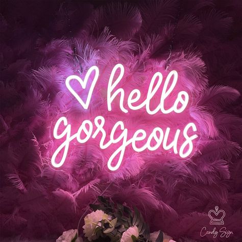 Welcome to Candyledneonsign Shop! Build Your Pink Dream, and Make It!  Candyledneonsign Neon sign : 💗hello gorgeous 【Size option】 :  16x12in (40x30cm)  20x15in (50x38cm)  24x18in (60x45cm) 28x20in (70x52cm) 31x24in (80x60cm) 35x26in (90x67cm) 39x30in (100x75cm) (Custom size accepted) 【Color options】 :  cool white, warm white, hot pink, soft pink, red, ice blue, blue, yellow, green,purple,orange 【Occasion】: Home,Bedroom,Beauty Salon,Commercial Street Store,Nails Shop, Home Independent Studio and Cute Neon Signs, Beauty Signs, Hello Gorgeous Neon Sign, Party Wall Decor, Decor Engagement, Candy Signs, Pink Luxury, Girly Pop, Party Wall