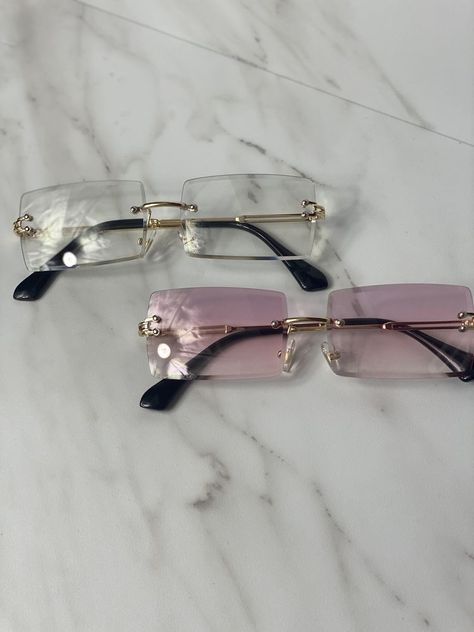 Sol Aesthetic, Pretty Sunglasses, Glasses Look, Classy Glasses, Rimless Glasses, Trendy Glasses, Rimless Frames, Hair Accessories Set, Stylish Glasses