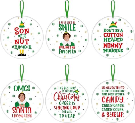 Buddy The Elf Christmas Decorations, 6 Pcs Funny Elf Holiday Tree Hanging Ornaments, Christmas Movie Collection Elf Merchandise Gift, Cute Christmas Home Decor, Novelty Elf Party Decor Supplies The Elf Christmas Decorations, Buddy The Elf Christmas Decorations, Classic Holiday Movies, Funny Christmas Movies, Elf Christmas Decorations, Elf Tree, Christmas Main, Elf Movie, Santa Candy