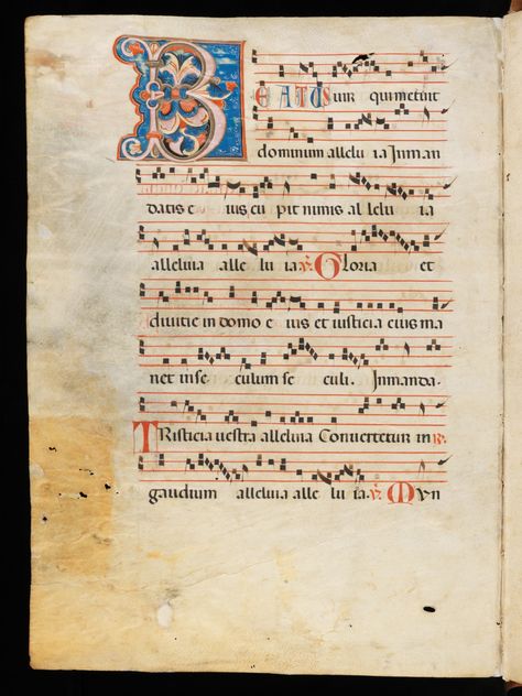 A richly decorated medieval music score #manuscript #parchment #illumination #illuminatedletter #music #medieval #illuminatedinitial Gregorian Chant, Music Manuscript, Medieval Music, Norfolk England, Ancient Books, Illuminated Letters, Music Score, Music History, Northern Italy