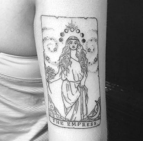 Empress Tattoo, Tattoo Tarot Card, Matching Bff Tattoos, Greek God Tattoo, Queen Of Wands, Wand Tattoo, Empress Tarot Card, Mystical Tattoos, Tarot Card Tattoo