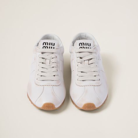 White Bleached Nappa Leather Sneakers | Miu Miu Miu Miu Sneakers, Velvet Sneakers, Denim Sneakers, Round Toe Sneakers, The Tongue, Light Design, Star Sneakers, Latest Sneakers, Perforated Leather