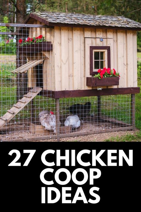 Whether you have a farm or just a little extra room in your backyard, raising chickens can be a fun and rewarding experience. Here, we share 27 of the BEST Chicken Coop Ideas! Read more at OwnTheYard.com! Palet Chicken Coop Ideas, Big Chicken Run Ideas, Simple Diy Chicken Coop With Run, Off The Ground Chicken Coop Ideas, Palate Chicken Coop, Chicken Coop Extras, Frugal Chicken Coop, Crib Chicken Coop, Add On To Chicken Coop