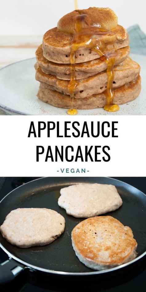 These vegan applesauce pancakes are quick & easy to make. No eggs and no bananas! Vegan Applesauce, Applesauce Pancakes, Smoothies Vegan, Vegan Pancake Recipes, Overnight Oat, Desserts Vegan, Pancakes Healthy, Vegan Breakfast Recipes, Vegan Foods