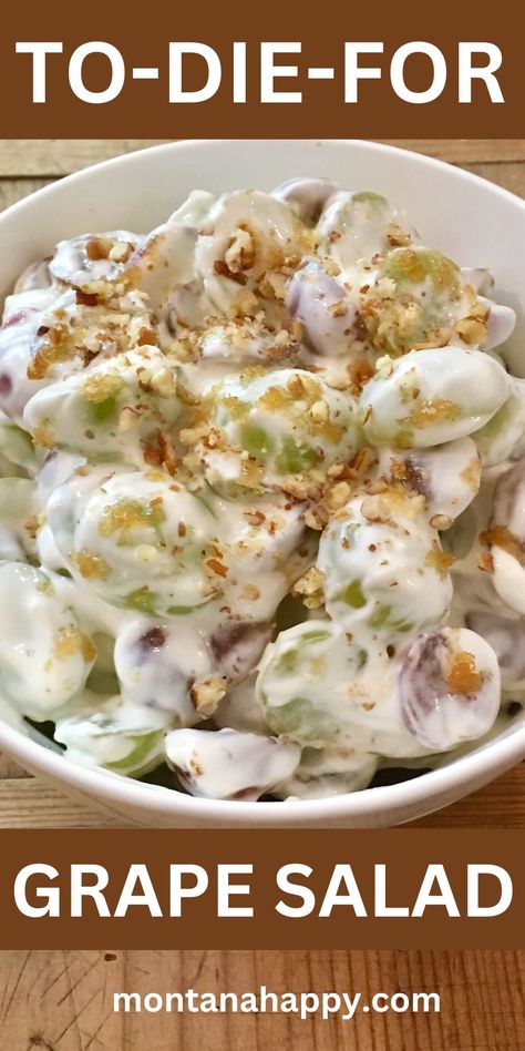 THE BEST Creamy Grape Salad Recipe | Montana Happy Recipe For Grape Salad, Christmas Meal Recipes, Easter Lunch Menu Ideas, Thanksgiving Meal Recipes, Grape Salad With Cream Cheese, Easter Meal Ideas, Easter Lunch Menu, Grapes Recipes, Grapes Salad