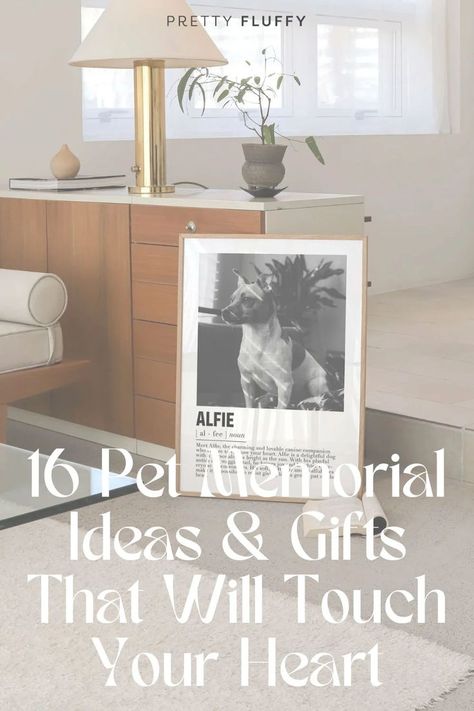 Create a beautiful tribute to your best friend with these unique and heartwarming dog memorial ideas. From personalized dog memorial stones to dog memorial jewelery and thoughtful shadow boxes, these touching dog memorial gifts will keep their spirit alive forever. #dogmemorial #dogmemorialgarden #dogmemorialideas Animal Remembrance Ideas, Diy Dog Momentos, Memorial Shelf Display For Dog, In Memory Of Dog Ideas, Dog Toy Memorial, Diy Pet Loss Gifts, Garden Memorial For Dogs, In Memory Dog Ideas, Memorial Ideas For Pets