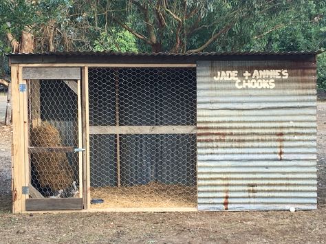 Home made chicken coop from recycled wood and tin we found lying around the farm. Built this for our nieces 3rd birthday present. Chicken Coop House, Backyard Chicken Coop, Urban Chicken Farming, Chicken Barn, Portable Chicken Coop, Chicken Pen, Vintage Chicken, Urban Chickens, Coop Ideas