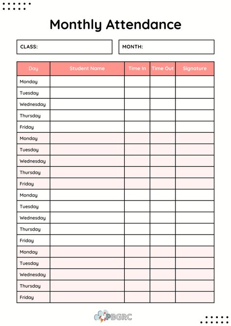 Free Printable Attendance Sheet Templates Attendance Register Ideas, Attendance Chart Ideas, Classroom Attendance Chart, Attendance Sheet In Excel, Attendance Sheets, Time Sheet Printable, Attendance List, Attendance Register, Classroom Attendance