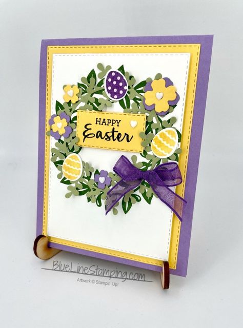 Diy Easter Cards, Stampin Up Easter Cards, Wreath Cards, Stampin Up Easter, Easter Cards Handmade, Jesus Is Risen, Pretty Ribbon, Happy Easter Card, Happy Easter Everyone