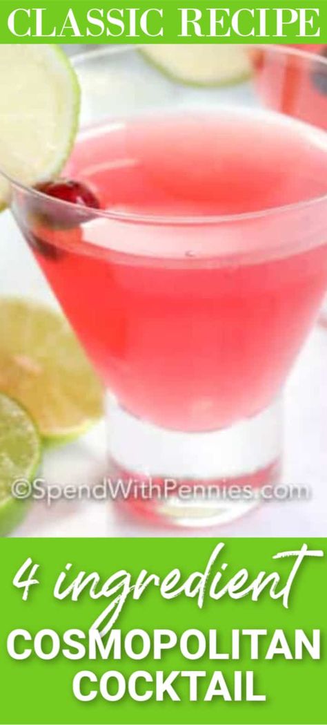 A Cosmopolitan drink is a classic Christmas cocktail. Made with just 4 ingredients, it is easy to prepare and is full of festive flavors and colors. #spendwithpennies #cosmopolitandrink #cosmo #cocktailrecipe #cocktail #beverage #classiccocktail Cosmopolitan Drink Recipe, Alcoholic Shots, Cosmopolitan Cocktail Recipes, Cosmopolitan Cocktails, Cosmopolitan Drink, Sweet Cocktail, Cosmopolitan Cocktail, Spend With Pennies, Happiness Is Homemade