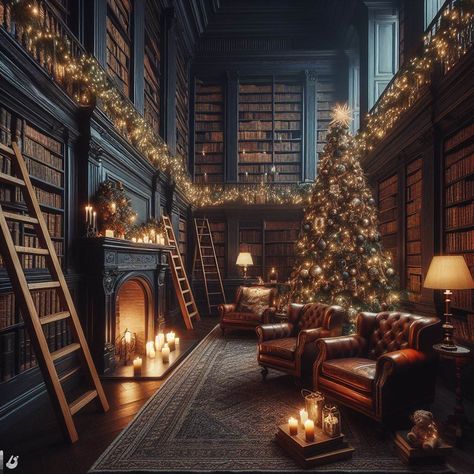 Dark academia library with Christmas vibes Dark Academia Christmas Aesthetic, Christmas Dark Academia, Dark Academia Study, Boston Christmas, Academia Study, Dark Academia Christmas, Academia Christmas, Academia Library, Dark Academia Library