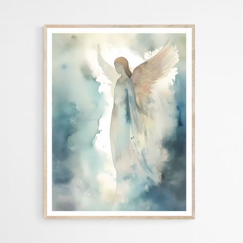 "Guardian Angel, DIGITAL PRINT, Watercolor Wall Art, Modern Jesus Bible Printable Wall Art, Bible Art, Christian Gift ------------------------- ♥ YOU WILL RECEIVE: Your order will include 5 different files for different size options. The print size guide in the listing picture tells you which file to use based on which size you want to print your art: - 1x high resolution (300 dpi) JPG file - size 16x20 inches     - 1x high resolution (300 dpi) JPG file - size 18x24 inches - 1x high resolution ( Guardian Angels Art, Angels Watercolor, Watercolor Christmas Angels, Heaven Watercolor, Christmas Angel Watercolor, Angel Watercolor, Angel Watercolor Paintings, Watercolor Angels, Christian Watercolor