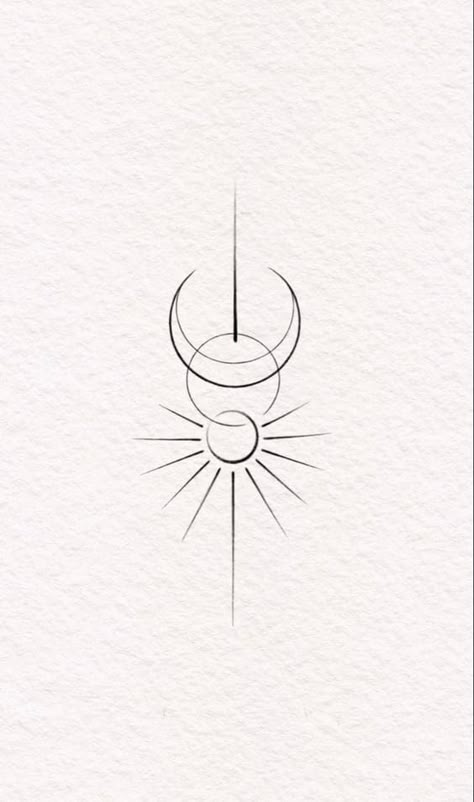 One With The Universe Tattoo, Sun Moon Saturn Tattoo, Small Fine Tattoos, One Line Moon Tattoo, Moonlight Tattoo Ideas, Sun And Moon Art Drawings, Spiritual Tattoos For Women Universe, Small Universe Tattoo, Circle Tattoos For Women