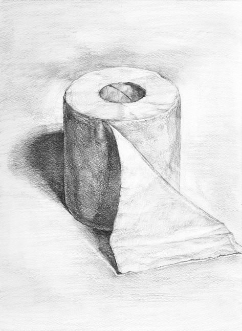 Draw toilet paper with a pencil drawing. Please refer to how to draw a cylinder. Toilet Paper Drawing, Pencil Architecture, Drawings Sketches Pencil, Still Life Pencil Shading, Value Drawing, Still Life Sketch, Abstract Pencil Drawings, Life Sketch, Shadow Drawing